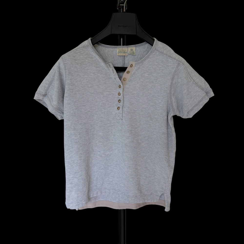St Johns Bay Small Gray Waffle Knit Short Sleeve Henley Top Cotton